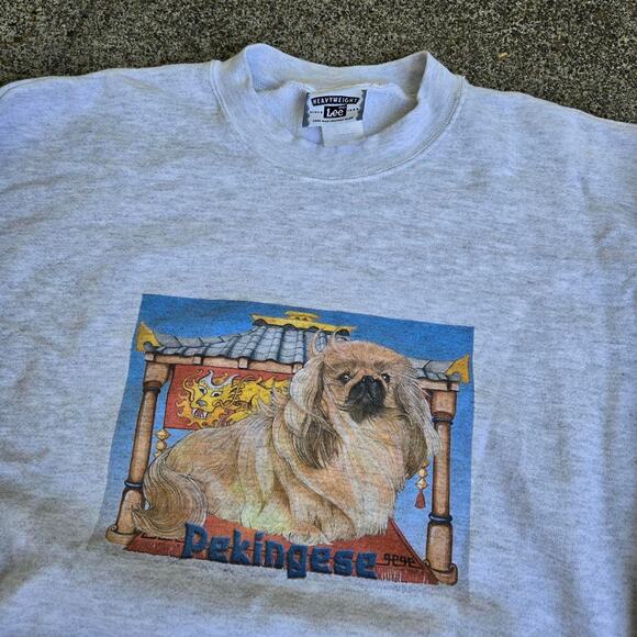 Vtg 90s PEKINGESE Box Logo Graphic Small Dog Breed Crewneck Sweatshirt XXL - Picture 3 of 6